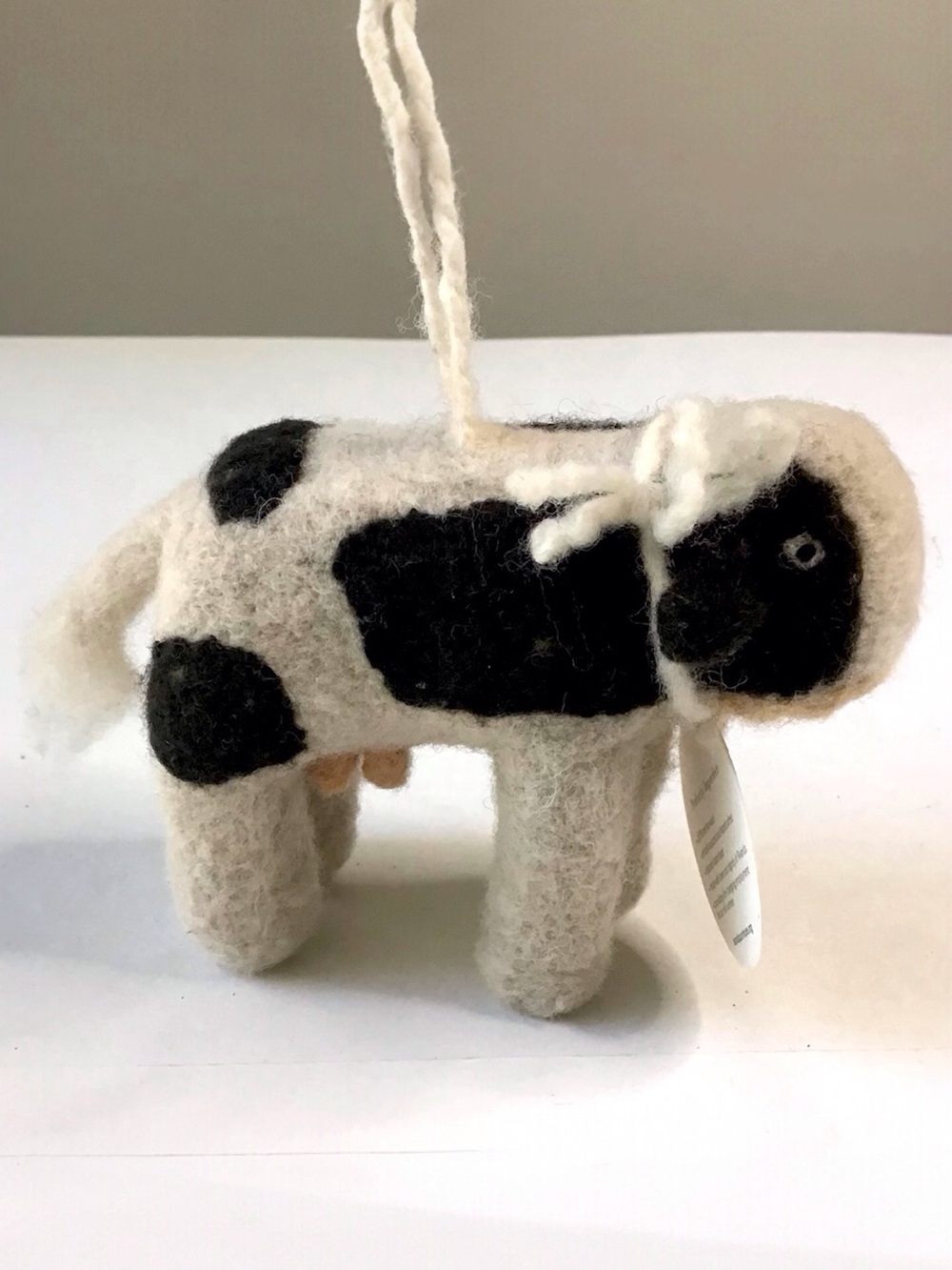 Handspun Hope Artisan Cow Ornament Felted 100% Merino Wool Handcrafted in Rwanda